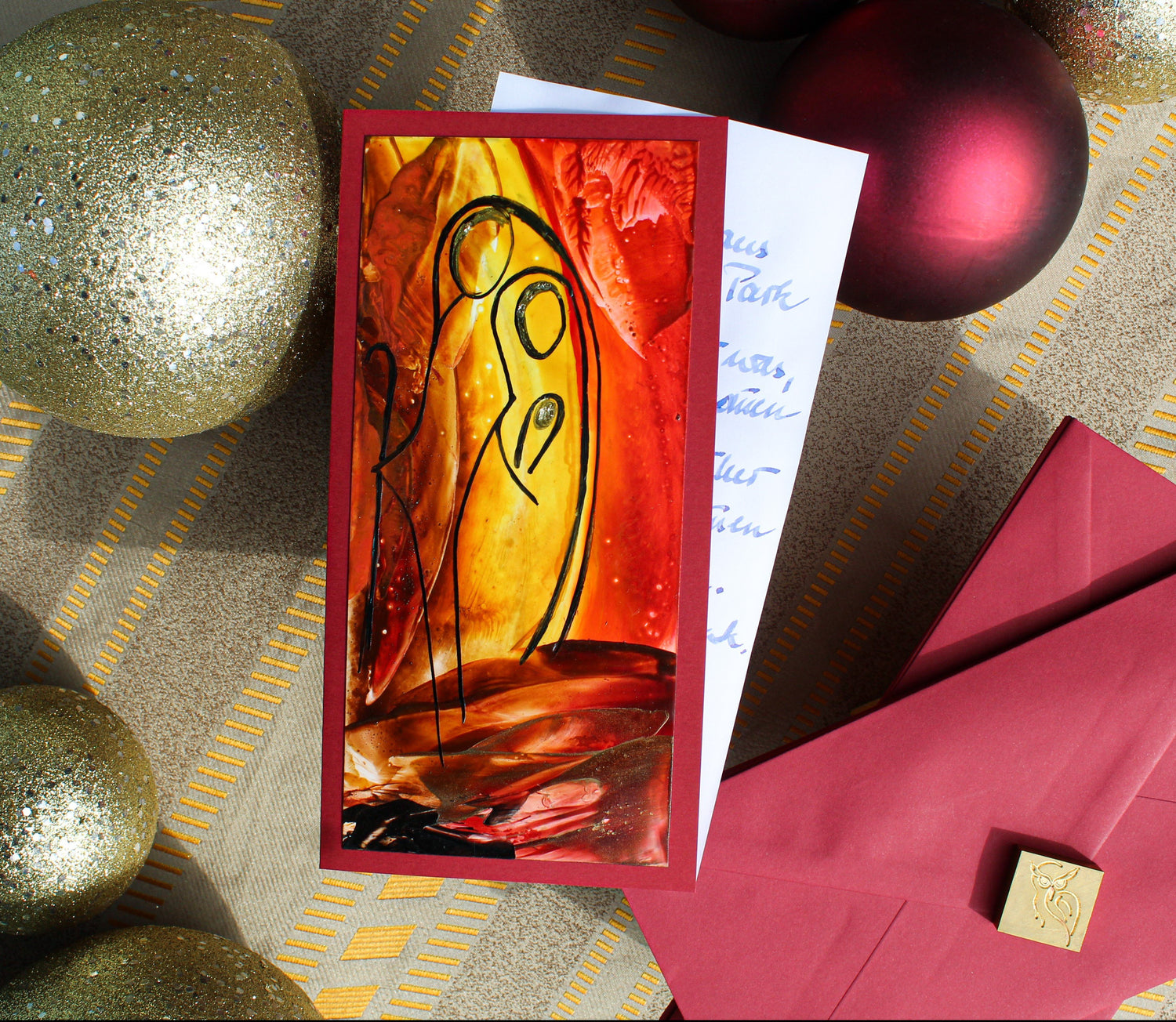 Abstract Christmas Card. Red and Gold Holiday Card