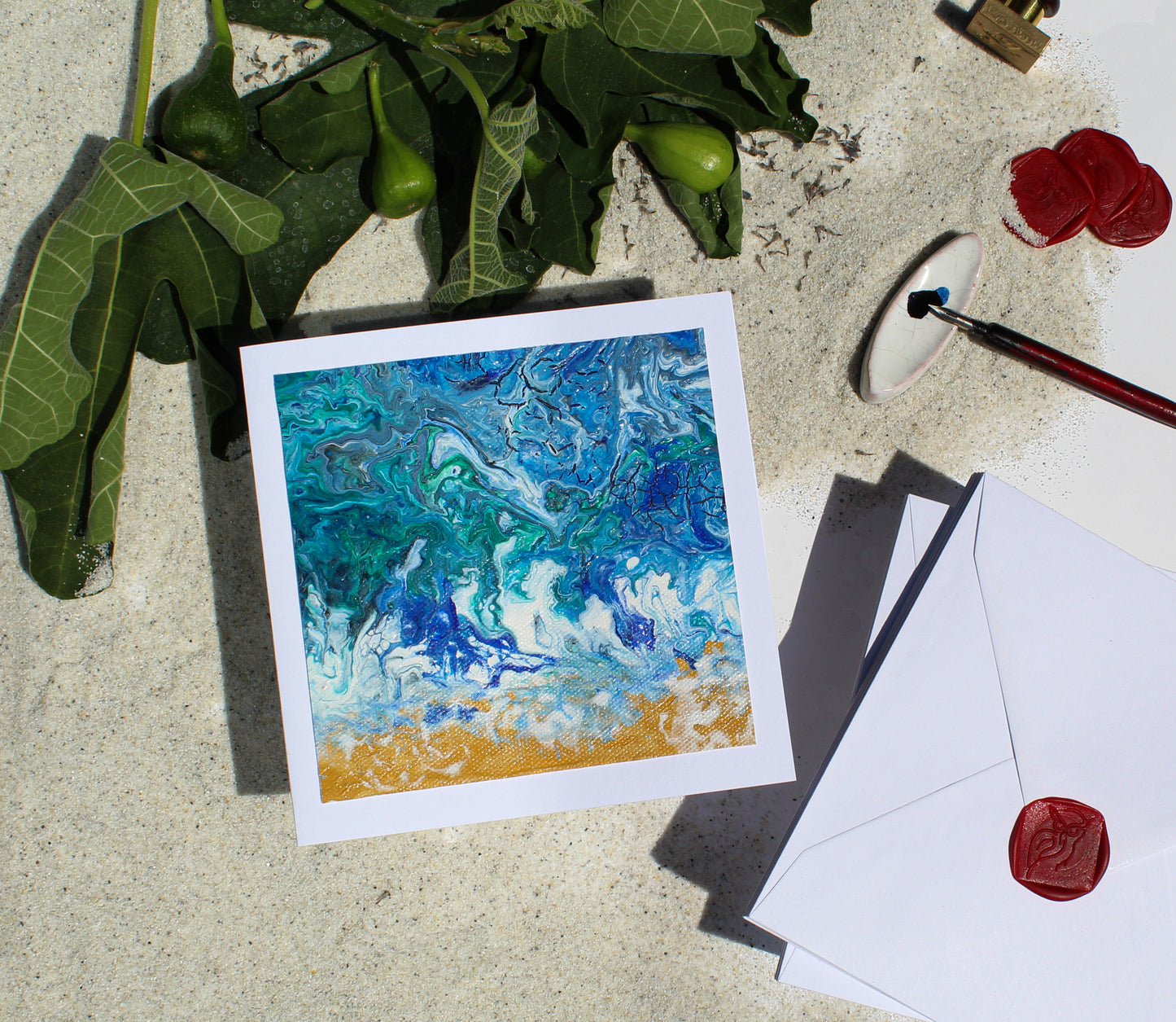 Original Acrylic Paint Greeting card. Ocean Feeling. Mediterraneo Collection